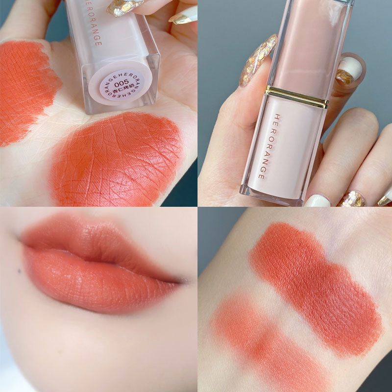 HERORANGE crystal square tube lipstick matte velvet matte lipstick waterproof, sweat-proof and long-lasting non-fading lipstick