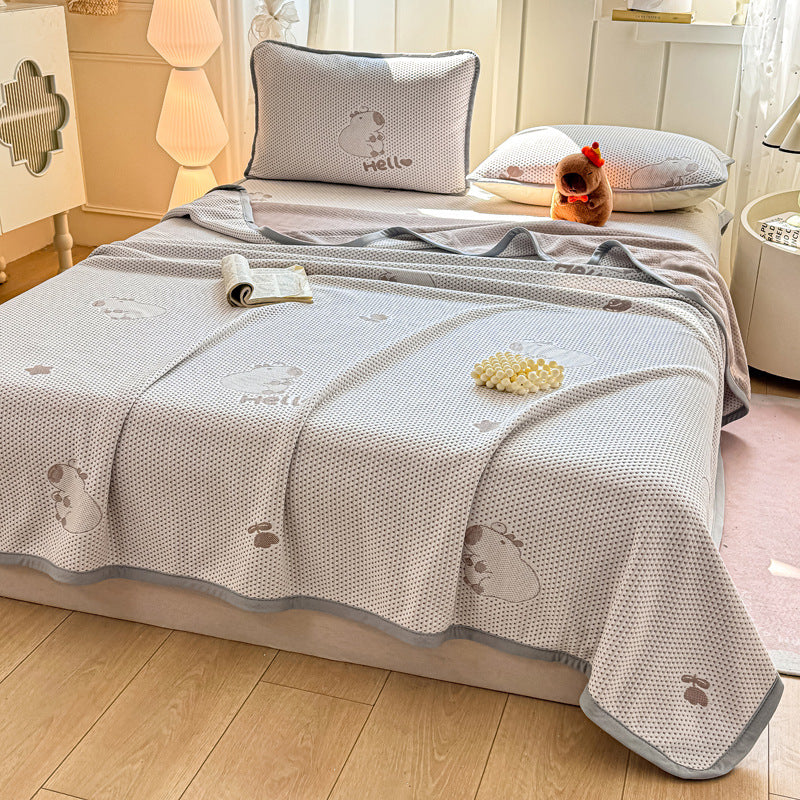 2025 new ice bean summer cool quilt summer cold silk cool silk machine washable air conditioner quilt washable three-piece set