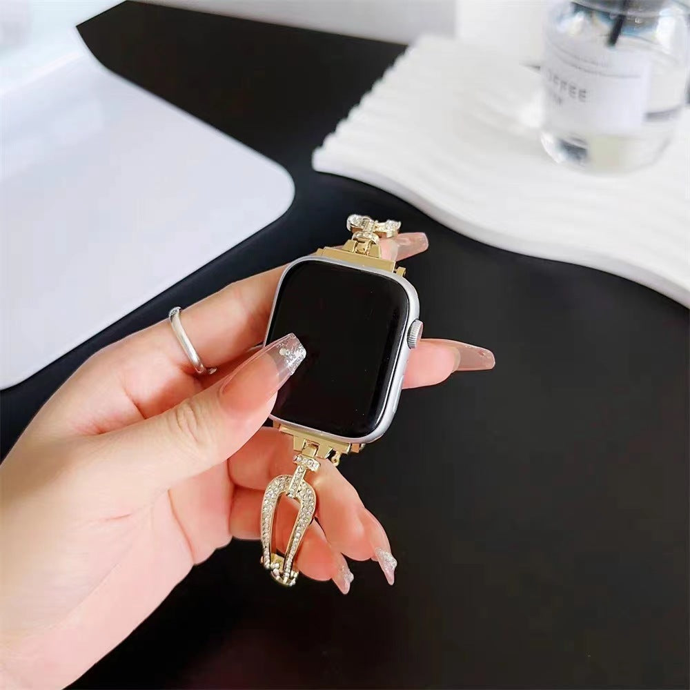 Applicable to Apple Watch Horseshoe Buckle U-shaped Full Diamond Bracelet i watch678s9 Chain Watch Strap