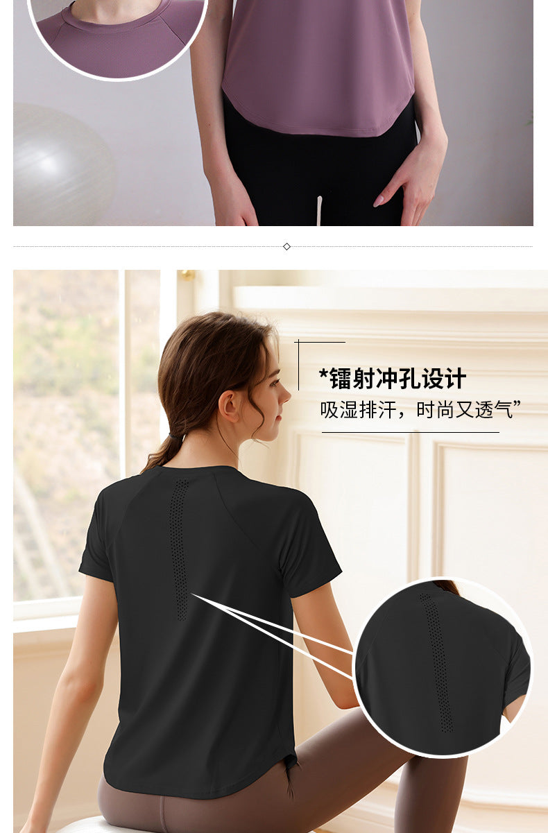 High-end yoga clothes women's summer thin short-sleeved fitness top running quick-drying sports T-shirt loose blouse