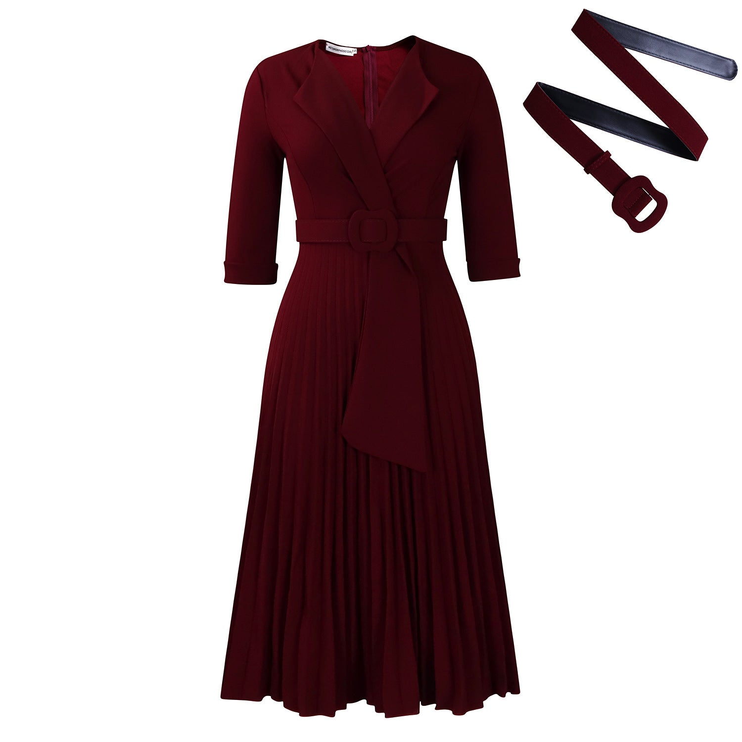 2025 new fashion foreign trade women's clothing suit collar fashion strap waist pleated dress