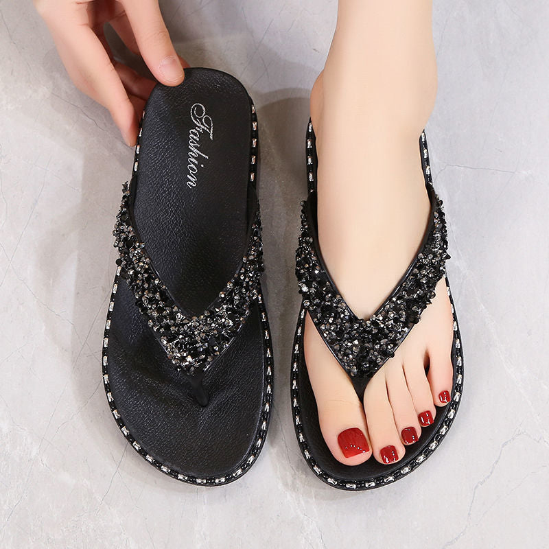 Flip-flops fashionable cold slippers women's summer wear Korean version of flat-bottomed lip-flops beach non-slip versatile