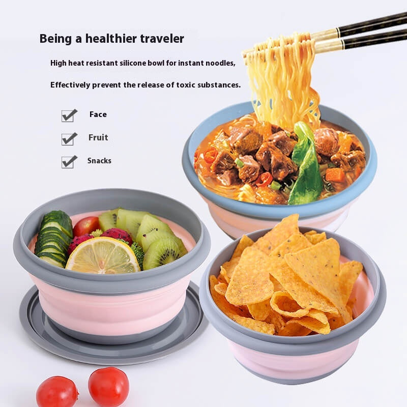 Folding Bowl Portable Outdoor Travel Retractable Japanese Picnic Tableware Three-piece Set Foldable Compression Baby Lunch Box