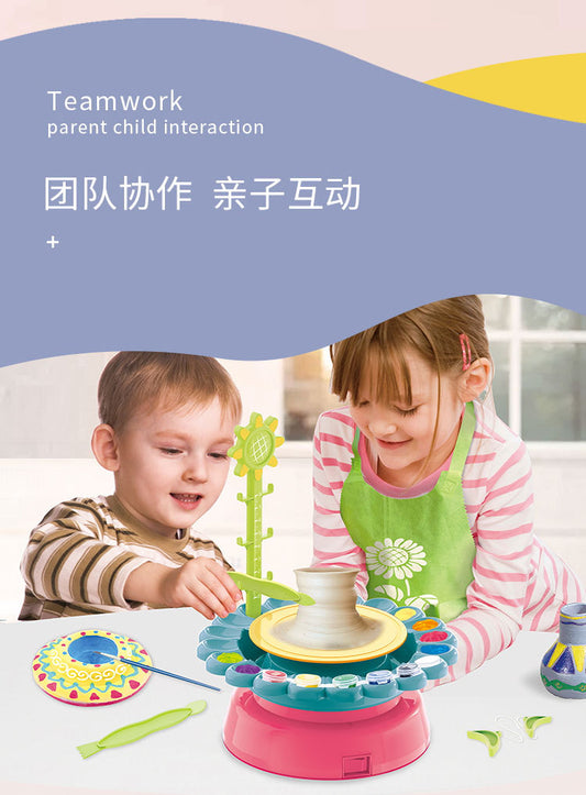 Sunflower pottery machine Handmade clay DIY electric turntable pottery drawing machine Children's parent-child interactive pottery machine