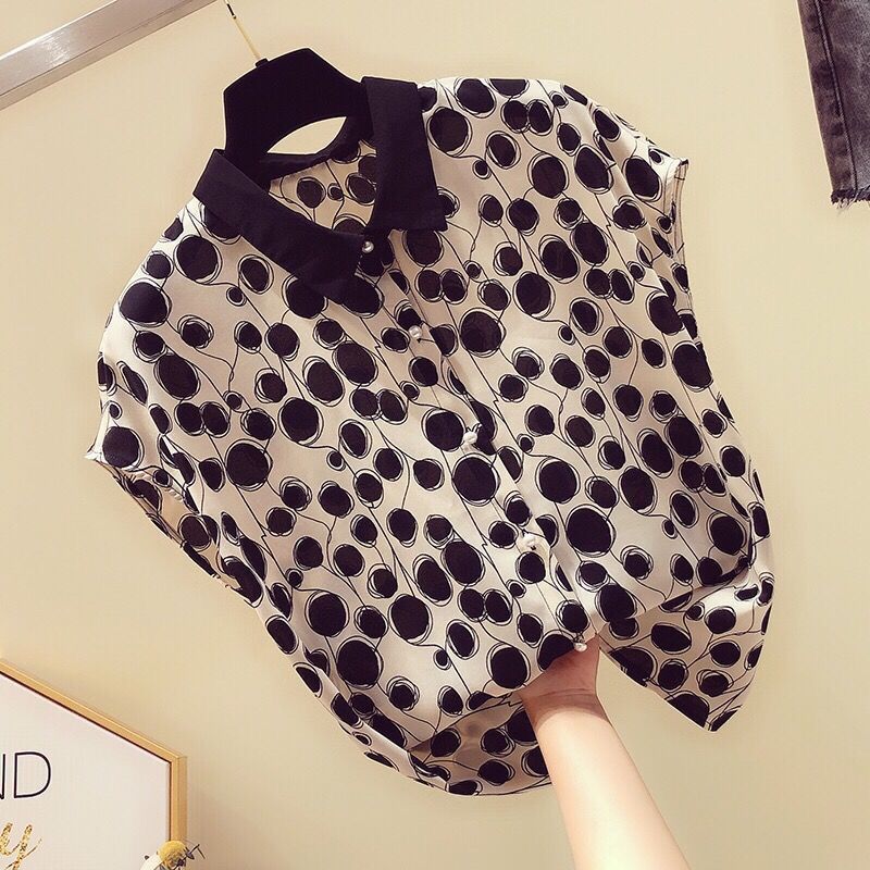 2025 new summer French polka dot chiffon shirt T-shirt women's design sense niche fat sister short-sleeved top