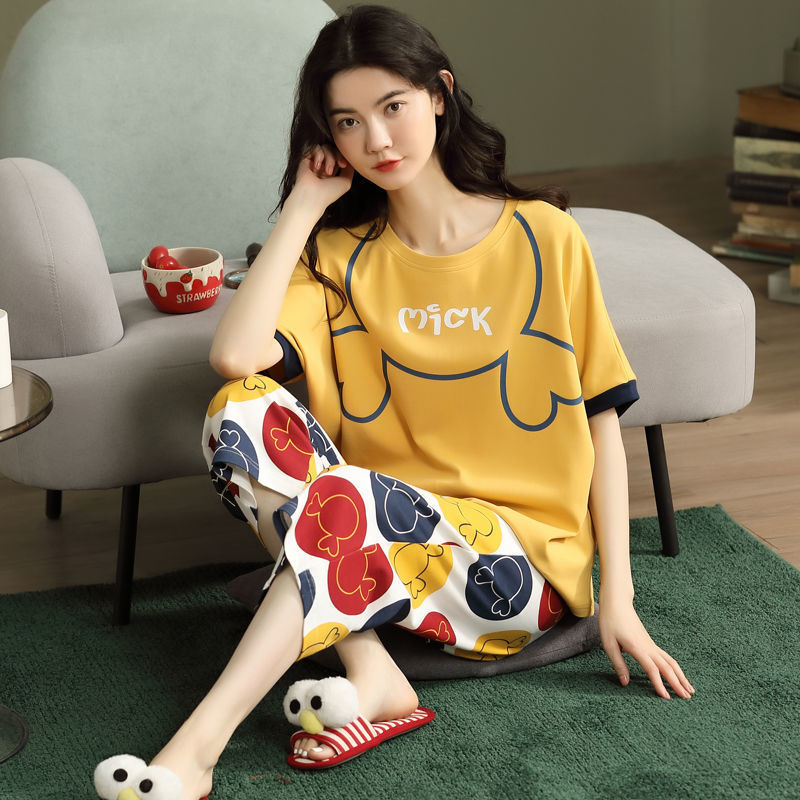 2025 new spring and autumn women's loungewear women's suit casual home summer short-sleeved cropped pants pajamas