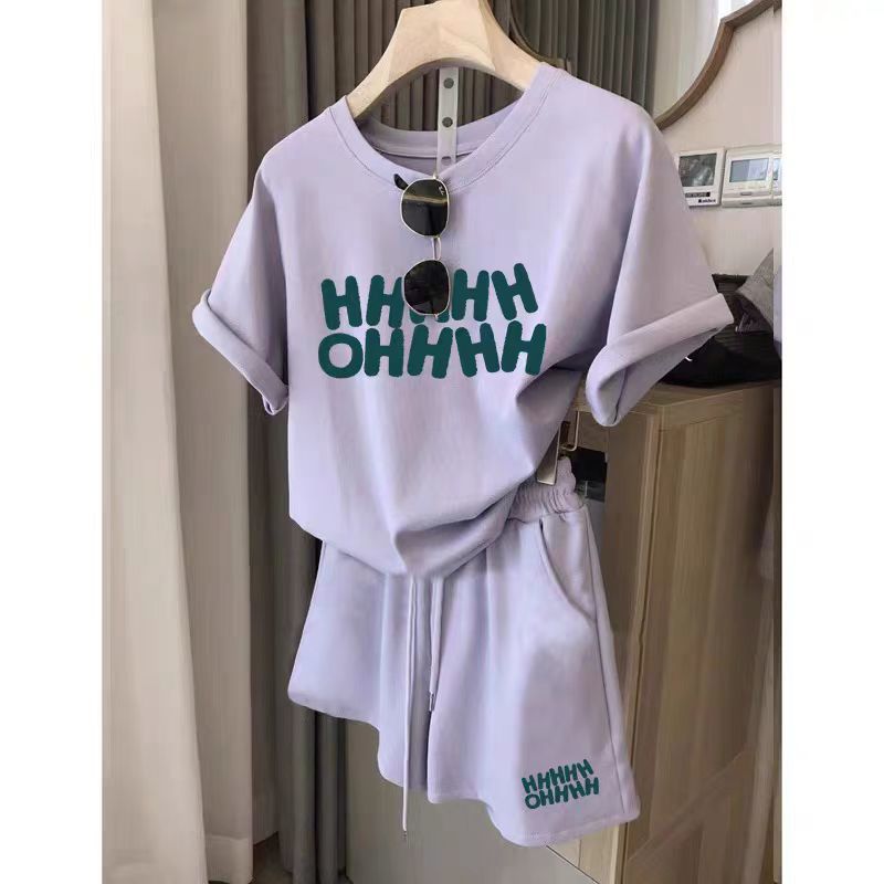 Summer casual new sports running suit women's loose foreign style age-reducing short-sleeved shorts