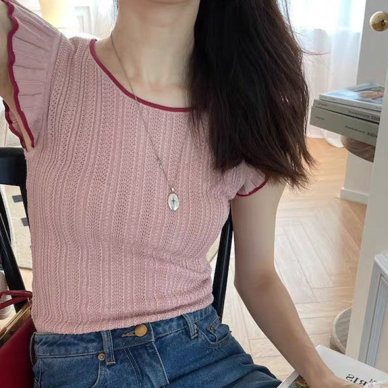 Vintage Xiaofei Sleeve Top Vest Women's 2025 Summer Thin Slim Fit Niche Chic ins Short Sleeve Knitted Vest
