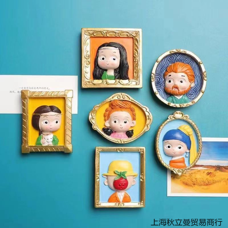 World famous paintings painted plaster doll refrigerator magnets popular online graffiti with dyes for coloring white blank toys handmade