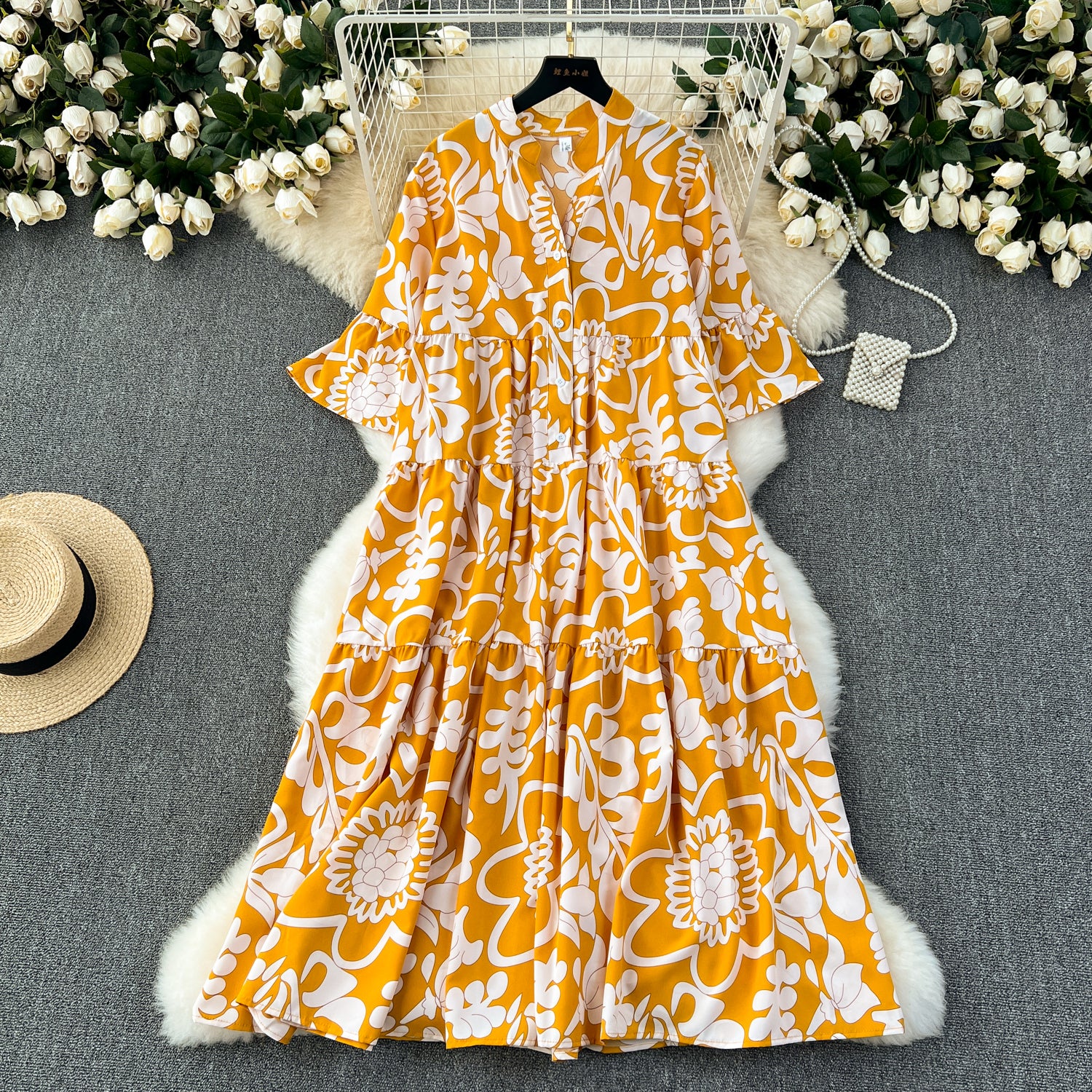 Large size women's clothing lazy style loose printing dress women's foreign style age reduction and thin temperament long dress