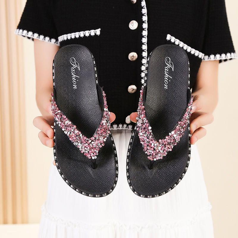 Flip-flops fashionable cold slippers women's summer wear Korean version of flat-bottomed lip-flops beach non-slip versatile