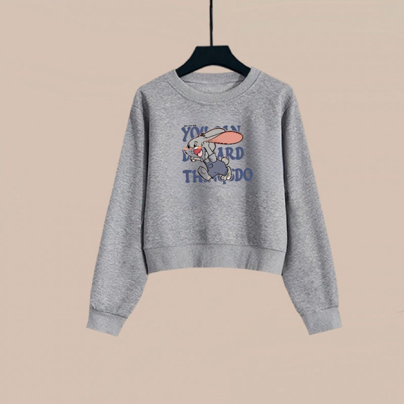 2025 spring and autumn new short crew neck sweater women's spring and autumn outer wear Korean version loose printing small top tide