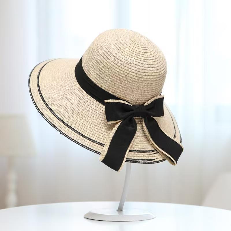 Small fresh straw hat women's anti-sun beach hat seaside sun hat Korean version travel casual sun hat bow hat