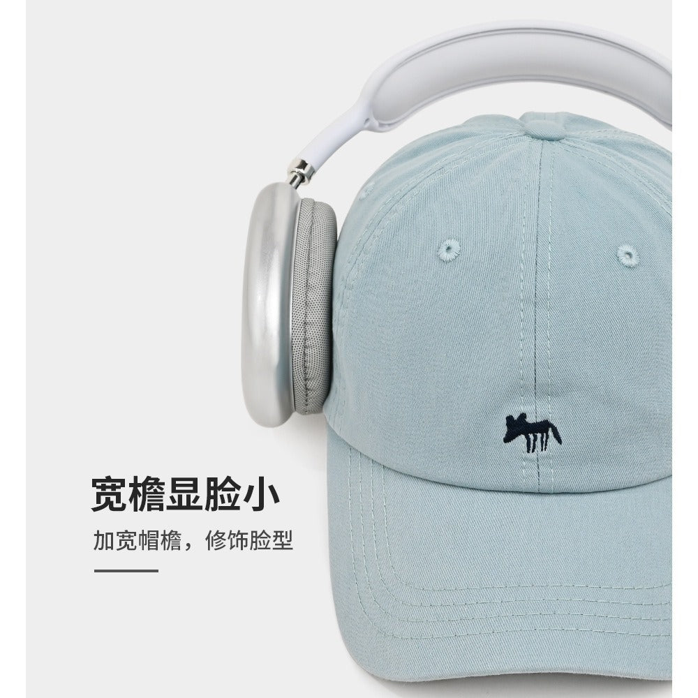 Cute little fox embroidered baseball cap for women's summer 2024 new wide-brimmed face small sunscreen sunshade cap