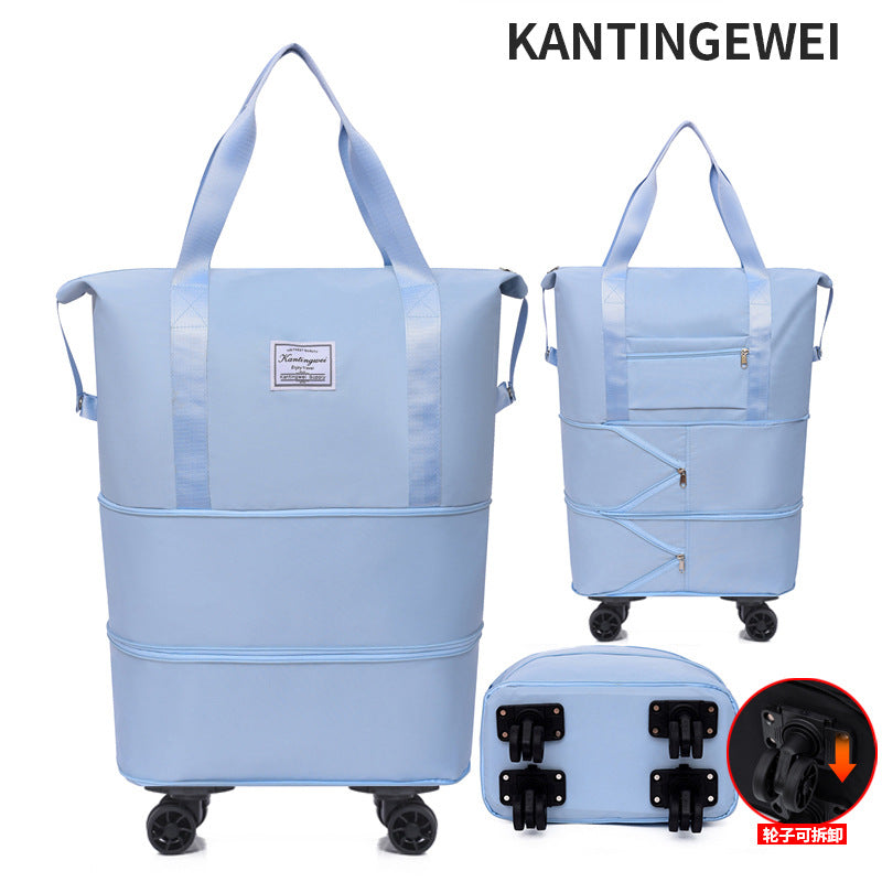 Large capacity travel bag double-layer expansion universal removable wheels short-distance business cover tie rod Oxford fitness anti-bag
