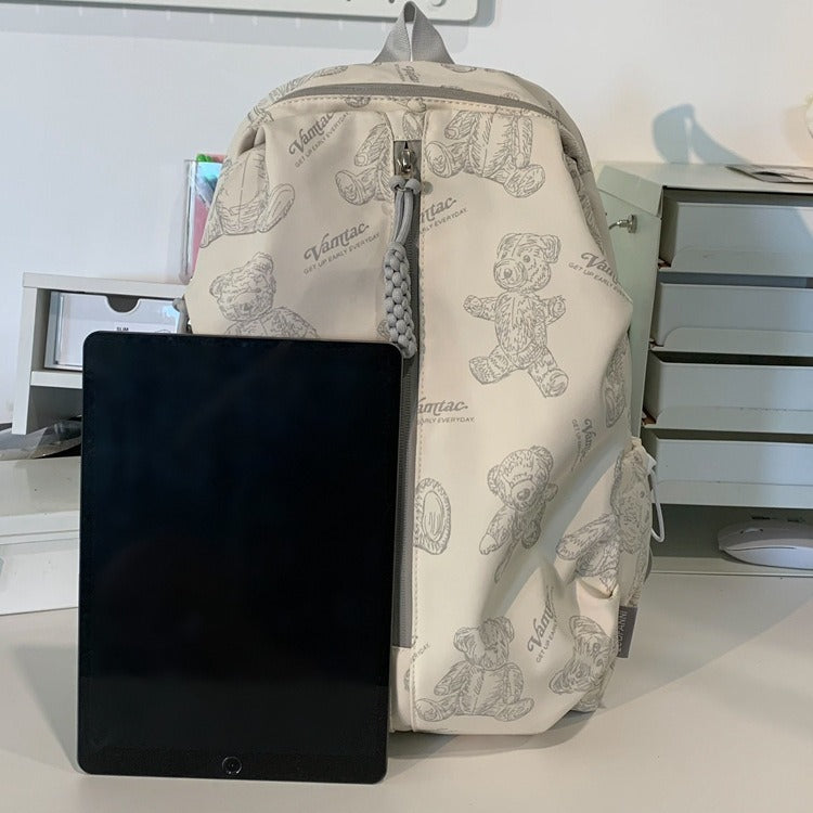 2025 new nylon bear schoolbag female Korean version junior high school students students versatile lightweight simple travel backpack