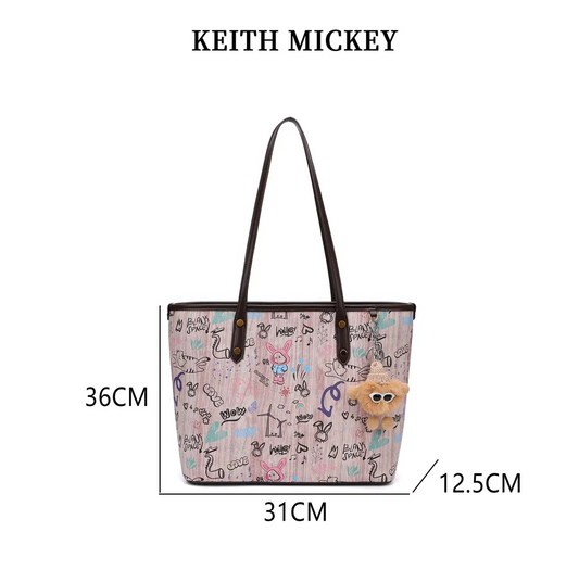 2024 autumn and winter new women's one-shoulder tote bag 8566 graffiti one-shoulder underarm handbag