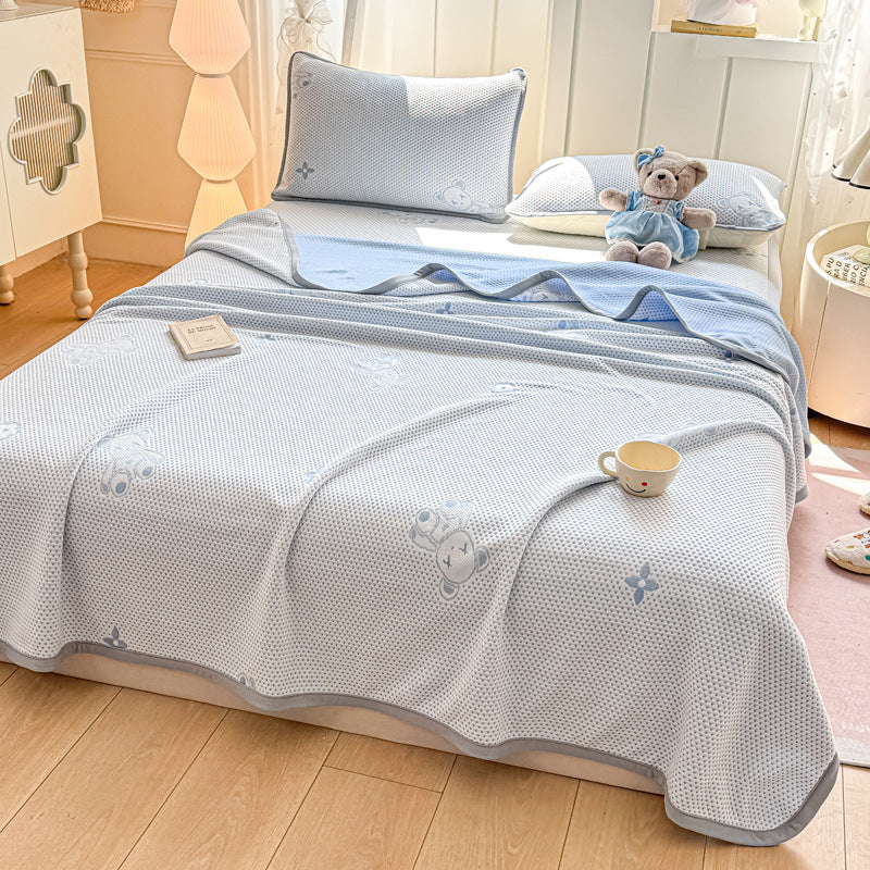 2025 new ice bean summer cool quilt summer cold silk cool silk machine washable air conditioner quilt washable three-piece set