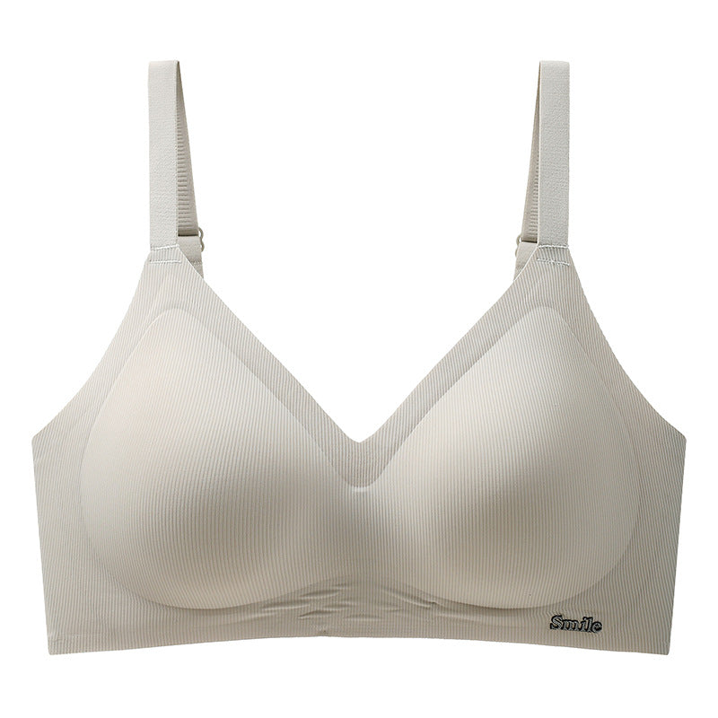 Upgraded fixed cup B78 seamless nude jelly soft support side breasts comfortable adjustable striped underwear for women