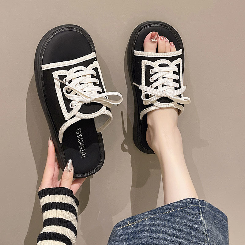 Slippers women's summer outer wear new versatile shoes children ins trendy women's shoes lazy canvas platform sandals