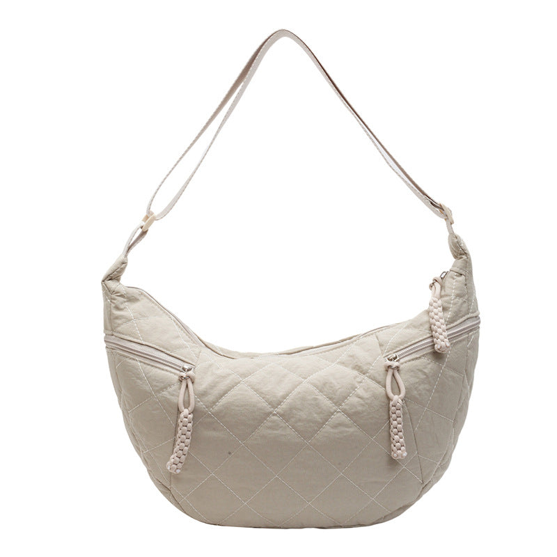 Fashion diamond embroidered thread bag cross-border new solid color large capacity texture Oxford cloth bag dumpling shoulder messenger bag