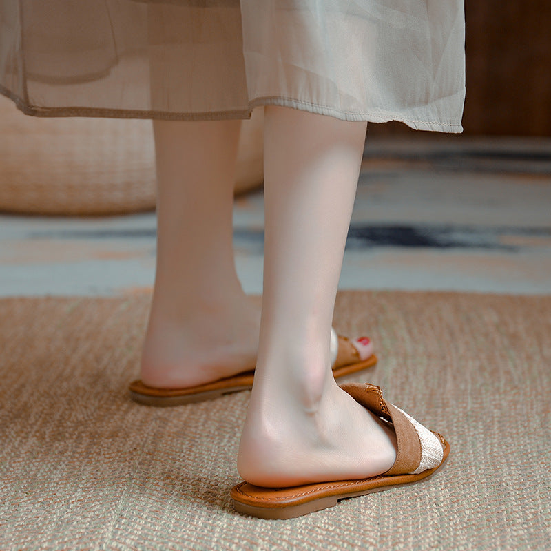 Large size slippers women's summer outer wear color matching French high-end flat bottom with skirt cool slippers