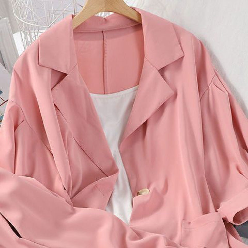 Suit Women's Fashion Summer Loose Suit Collar Seven-point Sleeve Jacket Nine-point Wide Leg Pants Suspender Three-piece Set