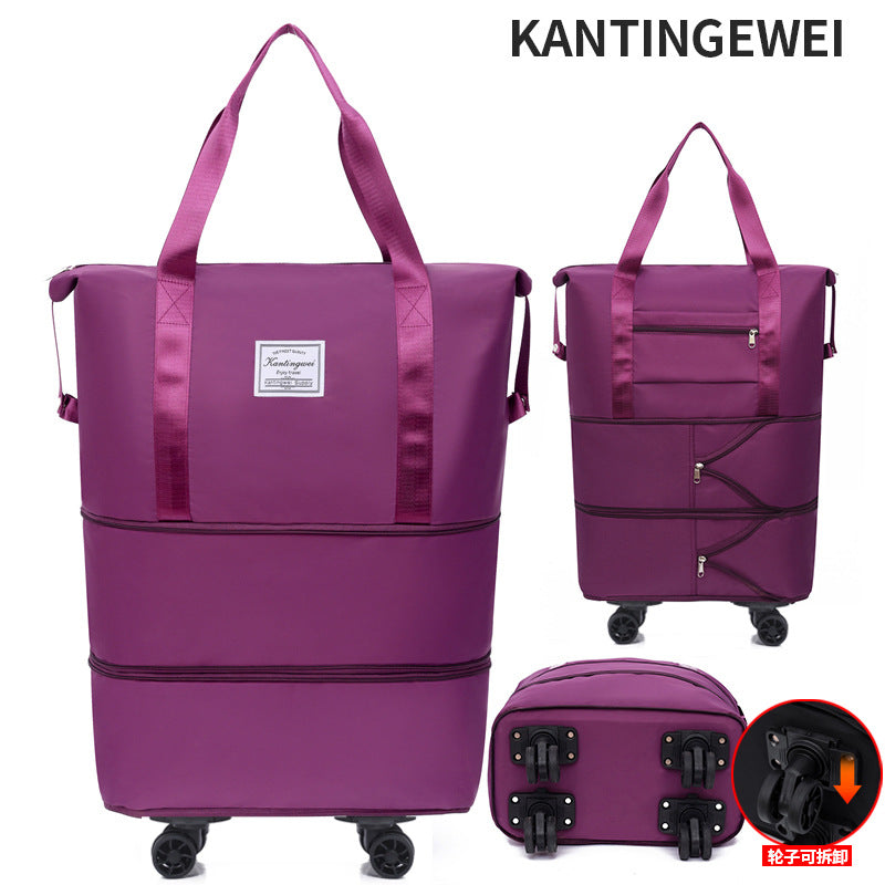 Large capacity travel bag double-layer expansion universal removable wheels short-distance business cover tie rod Oxford fitness anti-bag
