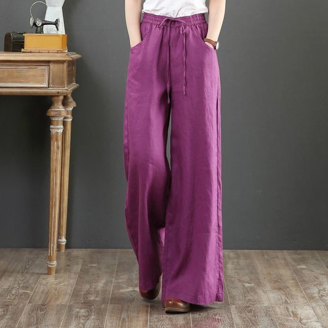 Literary cotton and linen women's pants high-waisted mopping pants straight trousers linen pants loose large size wide-leg pants