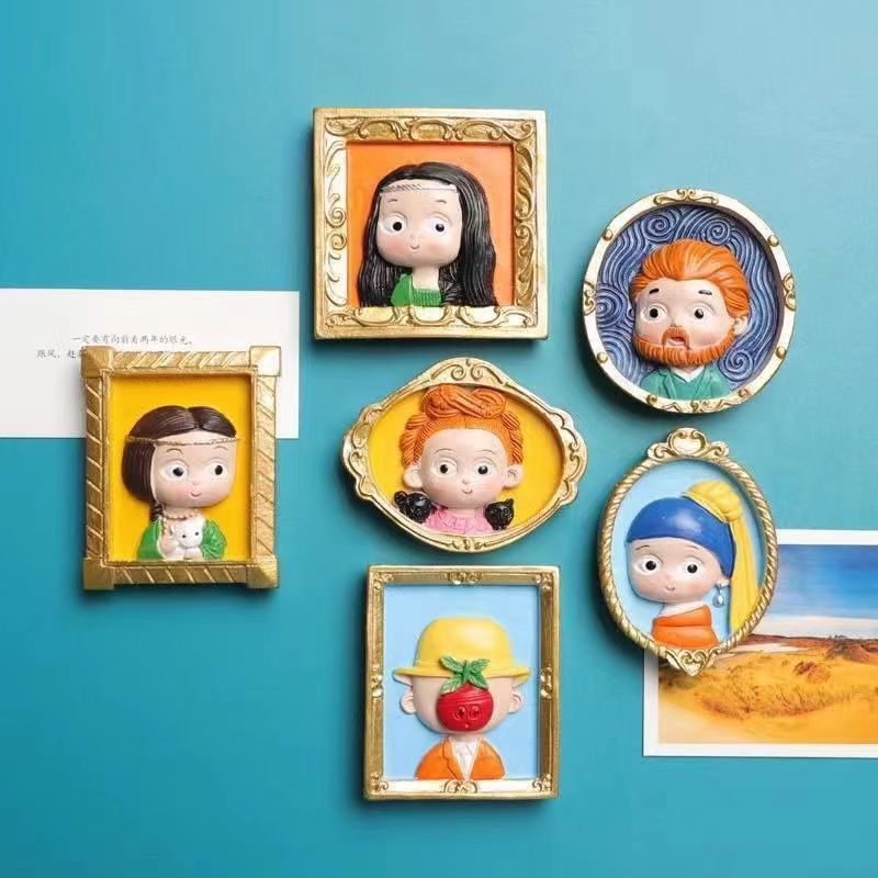World famous paintings painted plaster doll refrigerator magnets popular online graffiti with dyes for coloring white blank toys handmade