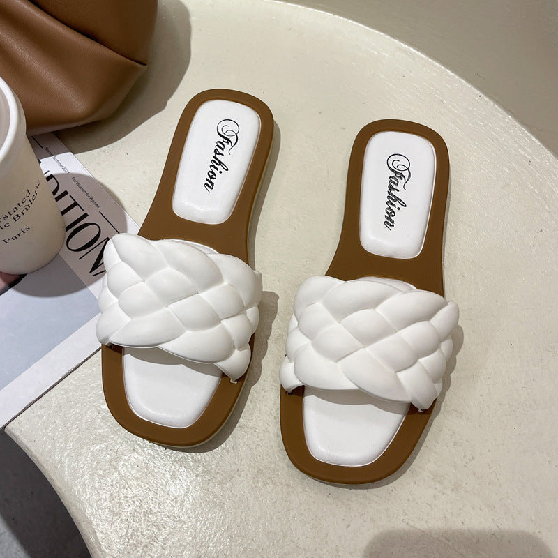 Summer new flat bottom one-word cool slippers women's non-slip Korean version fashion versatile women's sandals women's outer wear