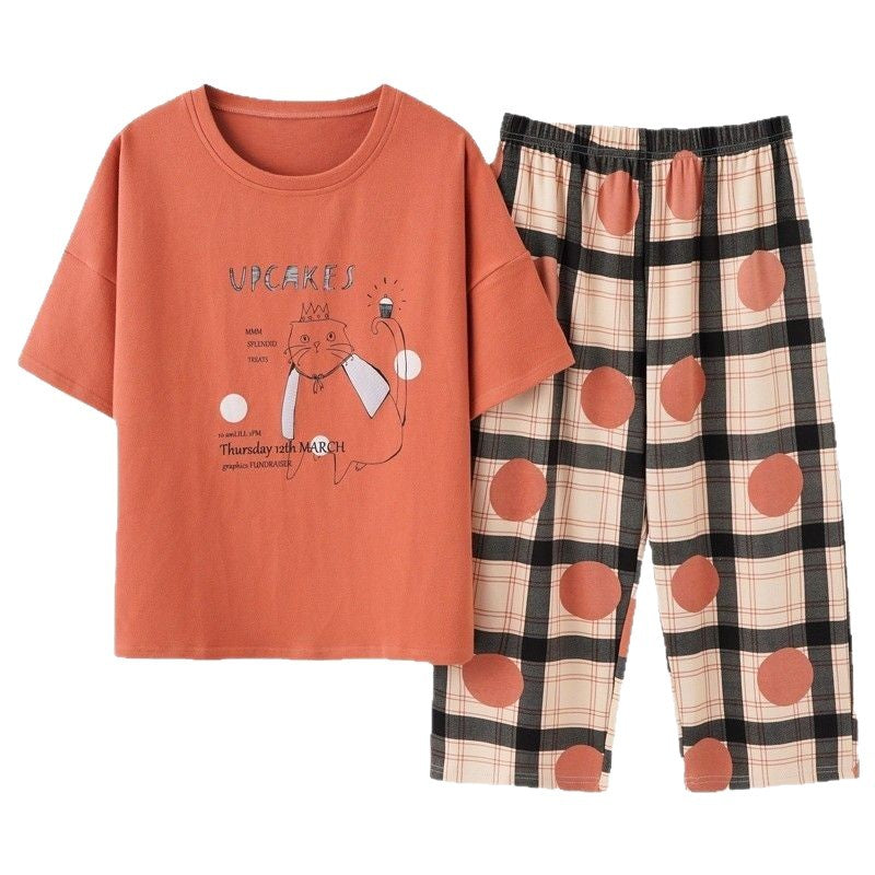 2025 new spring and autumn women's loungewear women's suit casual home summer short-sleeved cropped pants pajamas