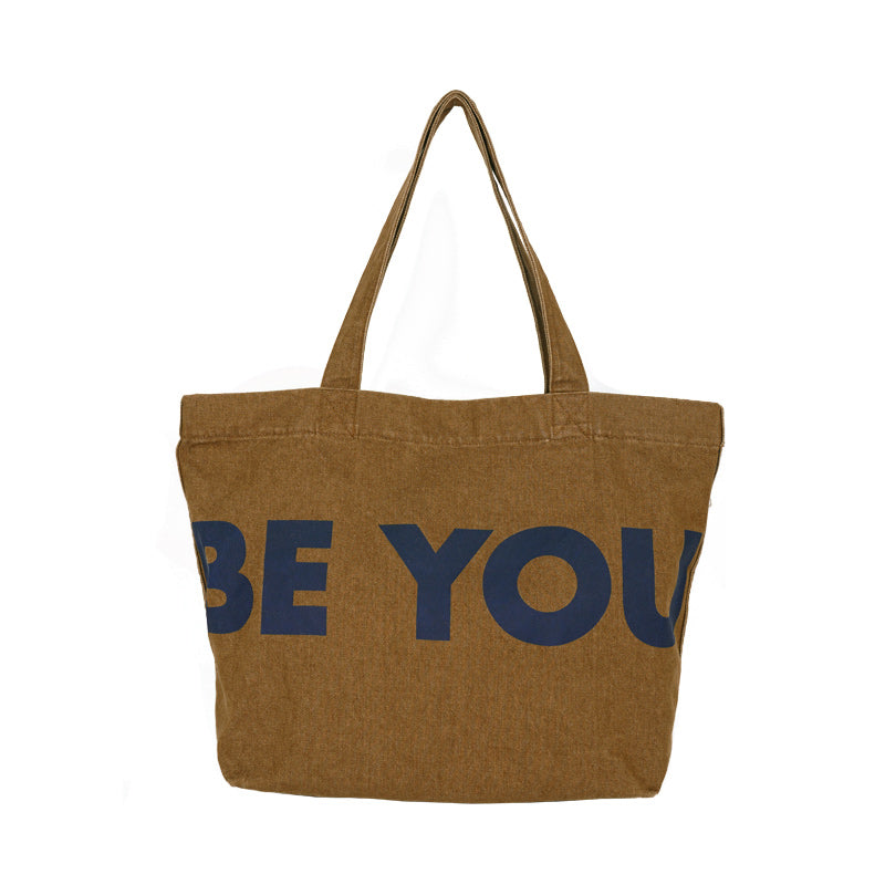 Washed cotton canvas bag Fashion versatile quotation Large capacity shoulder portable messenger bag Tote bag