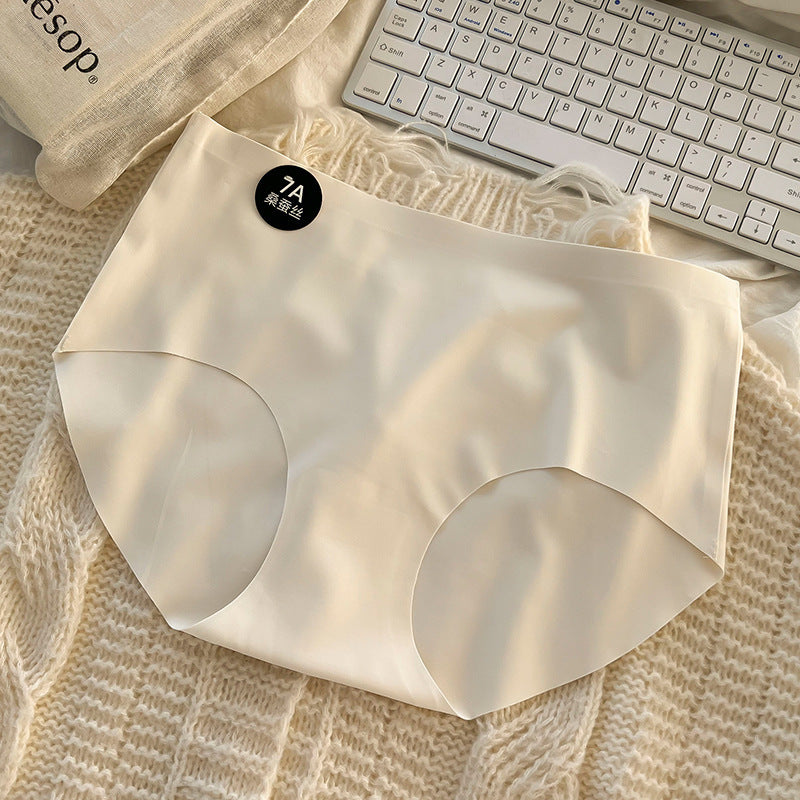 Ice silk seamless underwear women's pure cotton cotton antibacterial crotch large size medium waist solid color simple girl raw briefs women