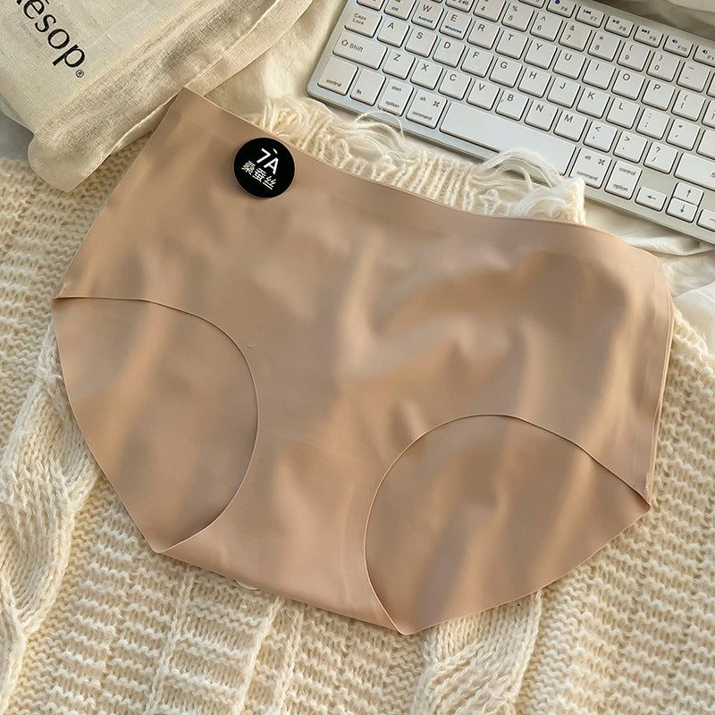 Ice silk seamless underwear women's pure cotton cotton antibacterial crotch large size medium waist solid color simple girl raw briefs women