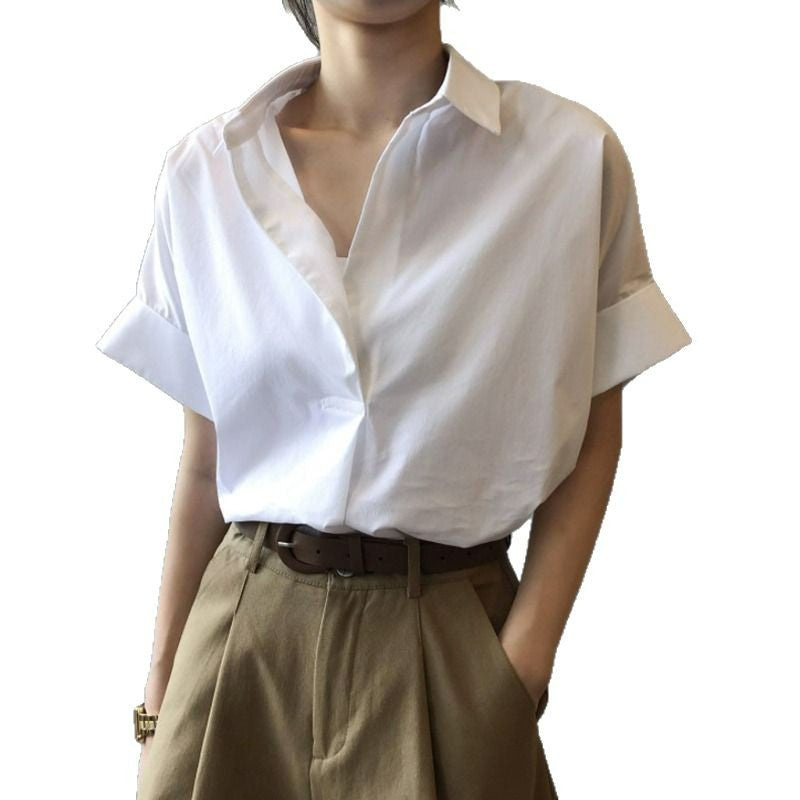 Bat short-sleeved shirt women's design sense niche Hong Kong style retro loose shirt summer thin chic Korean top