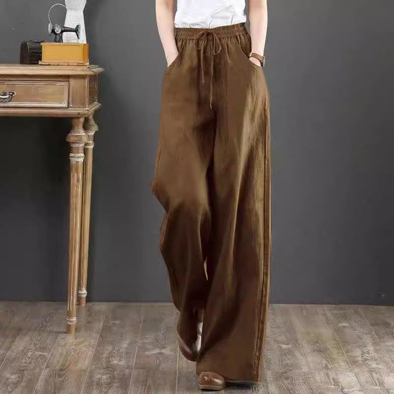 Literary cotton and linen women's pants high-waisted mopping pants straight trousers linen pants loose large size wide-leg pants