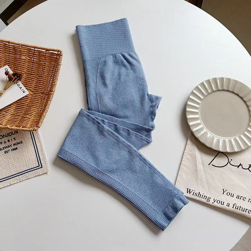 High waist fitness yoga pants hip lift exercise seamless solid color high elastic knitting nine points comfortable