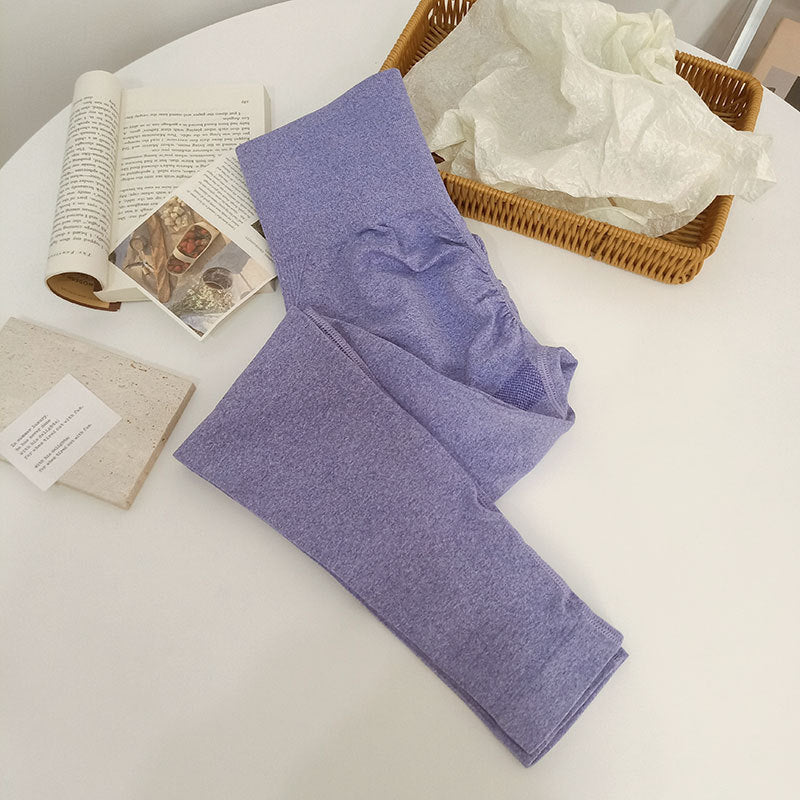 High waist fitness yoga pants hip lift exercise seamless solid color high elastic knitting nine points comfortable