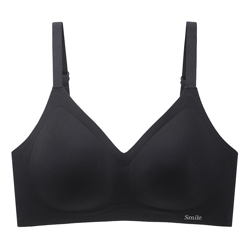 Upgraded fixed cup B78 seamless nude jelly soft support side breasts comfortable adjustable striped underwear for women