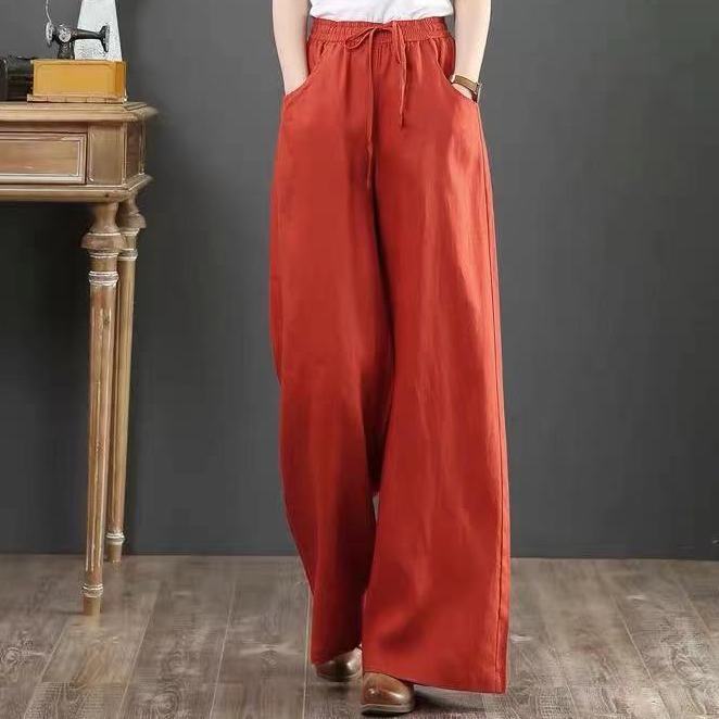 Literary cotton and linen women's pants high-waisted mopping pants straight trousers linen pants loose large size wide-leg pants