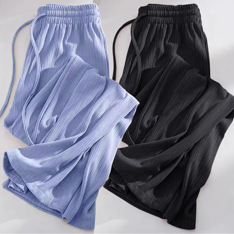 Ice silk wide-leg pants women's summer thin Korean version loose straight small high waist