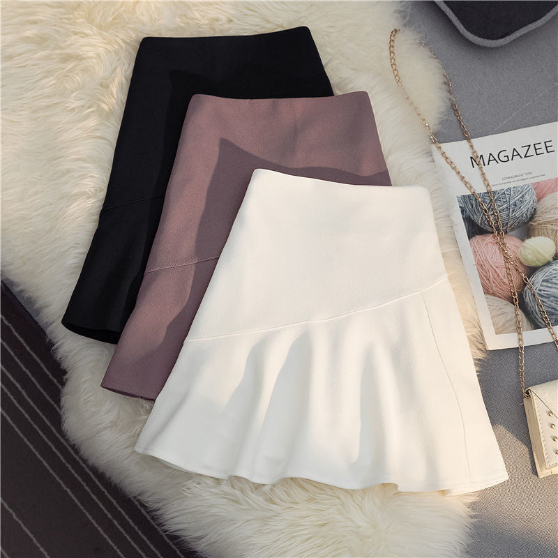 Lotus leaf edge skirt women's summer 2025 new versatile high-waisted A-word short skirt, thin anti-light fish tail hip skirt