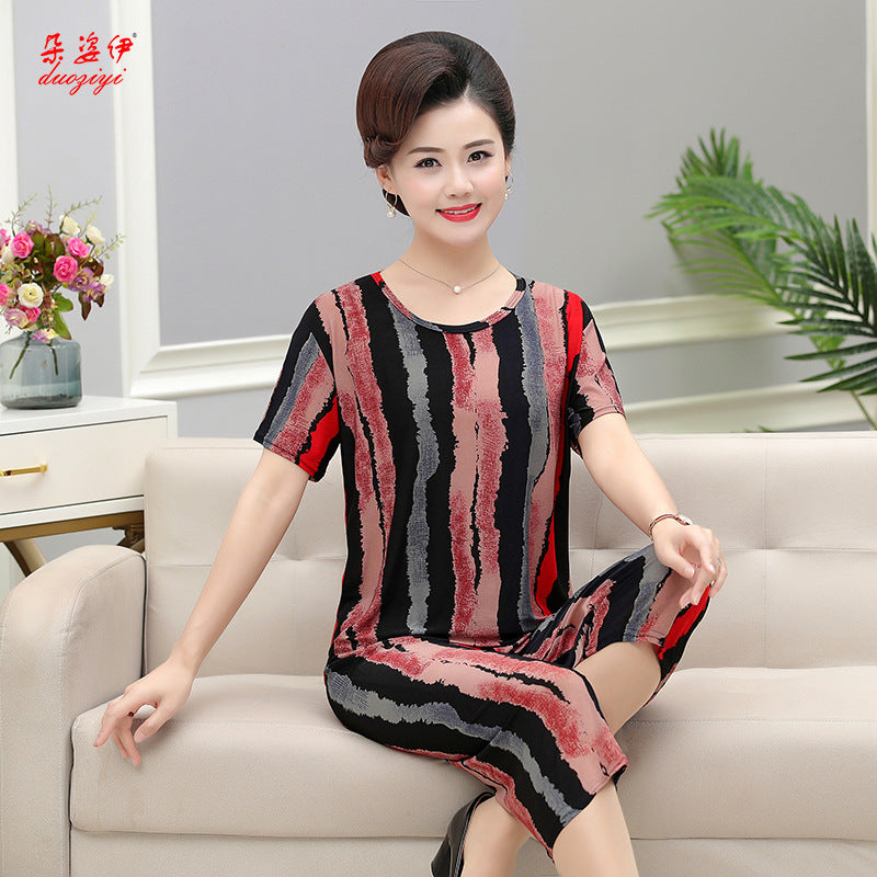 Middle-aged and elderly mother summer two-piece suit middle-aged women's suit women's suit middle-aged and elderly suit