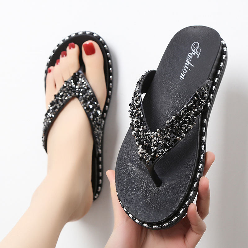 Flip-flops fashionable cold slippers women's summer wear Korean version of flat-bottomed lip-flops beach non-slip versatile