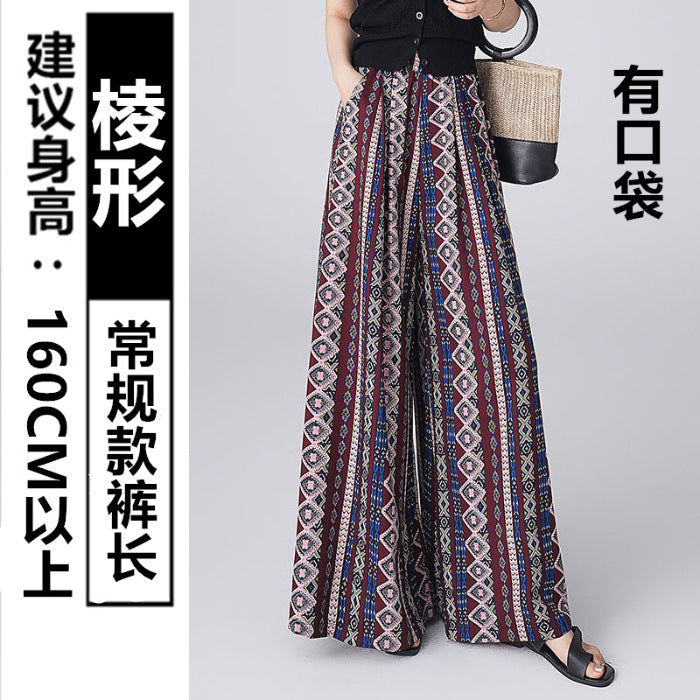 Printed beach culottes 2025 summer new high-waisted and thin sunscreen pants loose nine points/trousers casual women's trousers