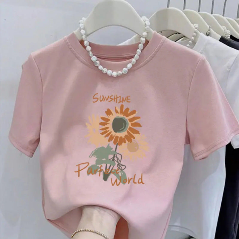 Retro butterfly pure cotton design sense round neck printed short sleeve T-shirt women's summer slim fit versatile foreign style top tide