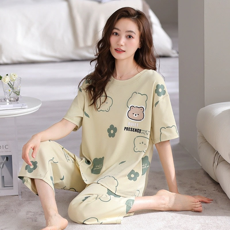 2025 new spring and autumn women's loungewear women's suit casual home summer short-sleeved cropped pants pajamas