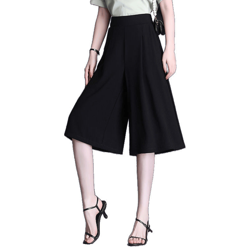 Trendy summer cropped pants 2025 new women's cropped pants women's loose trousers skirt wide-leg pants thin ice silk shorts