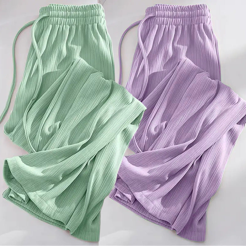 Ice silk wide-leg pants women's summer thin Korean version loose straight small high waist